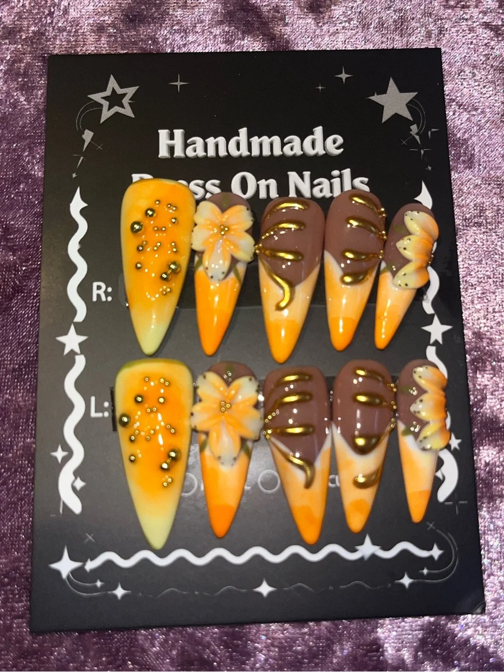 Handmade Yellow and Brown Acrylic Press-On Nails Set